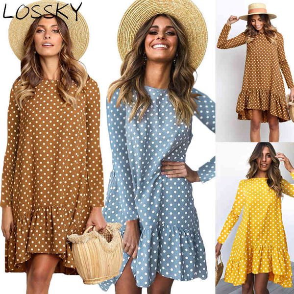women autumn polka dot mini dress casual long sleeve round neck loose ruffles wave point boho beach thin short vestidos 210520, Black;gray
women autumn polka dot mini dress casual long sleeve round neck loose ruffles wave point boho beach thin short vestidos 210520, Black;gray