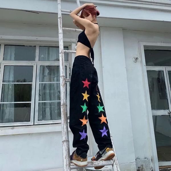 women's pants & capris jeans straight loose 2021 street style trend color five-pointed star casual trousers, Black;white
women's pants & capris jeans straight loose 2021 street style trend color five-pointed star casual trousers, Black;white