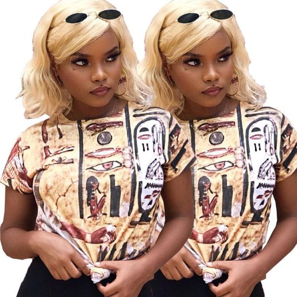 women's t-shirt retro printing pattern fashion round neck short sleeve temperament versatile design can be sweet or spicy, White
women's t-shirt retro printing pattern fashion round neck short sleeve temperament versatile design can be sweet or spicy, White