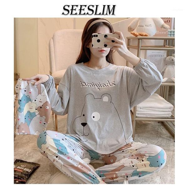 seeslim cartoon bear print sleepwear women korean style cute girls pajamas two piece set female homewear night suit pyjama 2021 men's, Black;brown
seeslim cartoon bear print sleepwear women korean style cute girls pajamas two piece set female homewear night suit pyjama 2021 men's, Black;brown