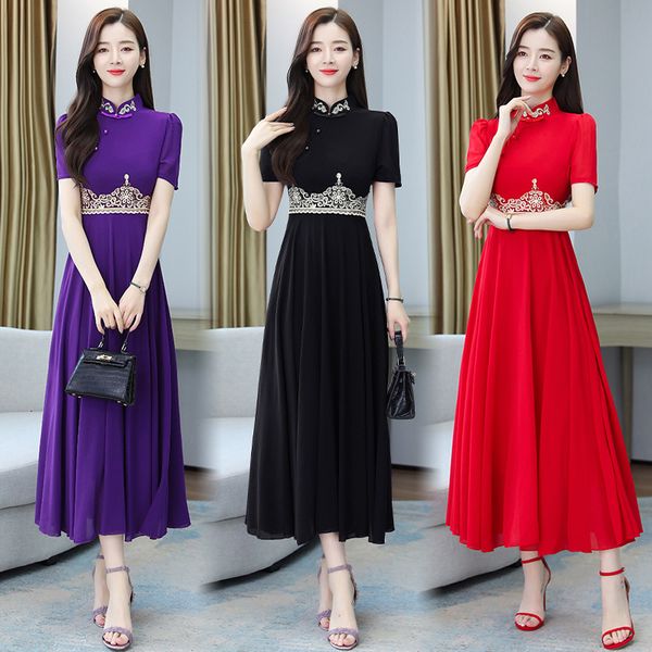 luxury cheongsam improved middle-aged 's is thin, foreign style and high chiffon young temperament summer drs, Blue;red
luxury cheongsam improved middle-aged 's is thin, foreign style and high chiffon young temperament summer drs, Blue;red