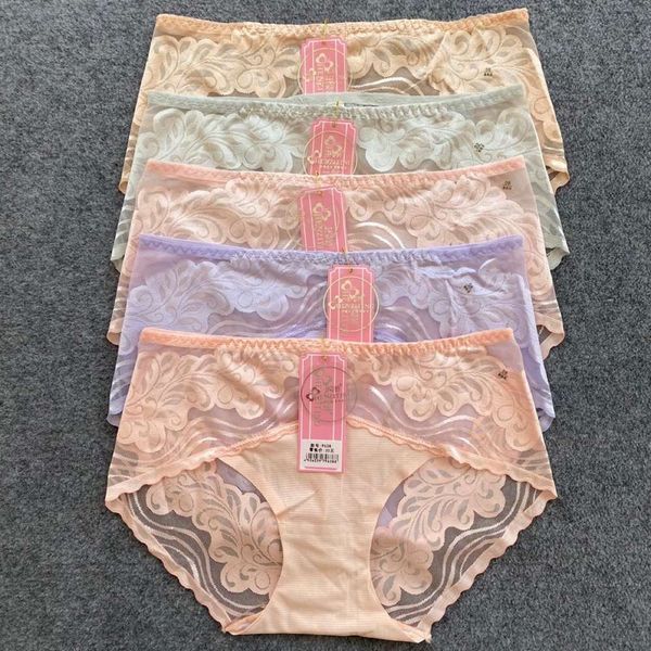 panties mesh lace transparent mid waist pes women's breathable ultra thin traceless summer mesh buttocks briefs, Black;pink