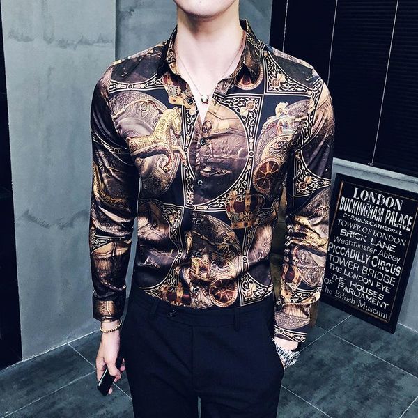 men's casual shirts spring autumn vintage printed long sleeve shirt fashion hawaiian slim fit plaid social luxury blouses, White;black
men's casual shirts spring autumn vintage printed long sleeve shirt fashion hawaiian slim fit plaid social luxury blouses, White;black