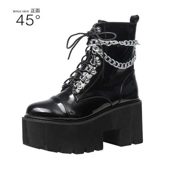 boots 2021 winter patent leather thick bottomed round head chain zipper punk slope heel, Black
boots 2021 winter patent leather thick bottomed round head chain zipper punk slope heel, Black