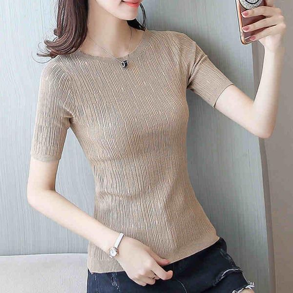 women's t-shirt 2021 spring and summer korean base shirt solid color thin knitting short sleeves, White
women's t-shirt 2021 spring and summer korean base shirt solid color thin knitting short sleeves, White