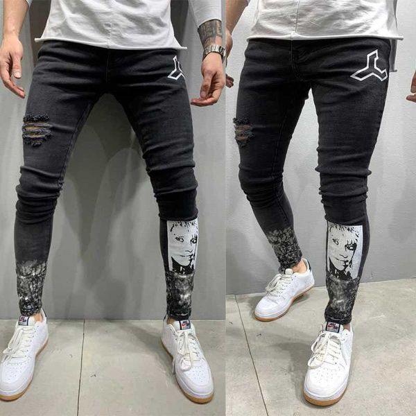 men's jeans men black ripped skinny star portrait printed pencil pants stretch slim moto&biker hip hop street denim clothing, Blue
men's jeans men black ripped skinny star portrait printed pencil pants stretch slim moto&biker hip hop street denim clothing, Blue
