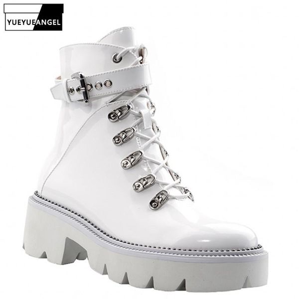 patent leather booties british fashion platform punk thick bottom motorcycle corss tied buckle zip round toe womens ankle boots, Black
patent leather booties british fashion platform punk thick bottom motorcycle corss tied buckle zip round toe womens ankle boots, Black