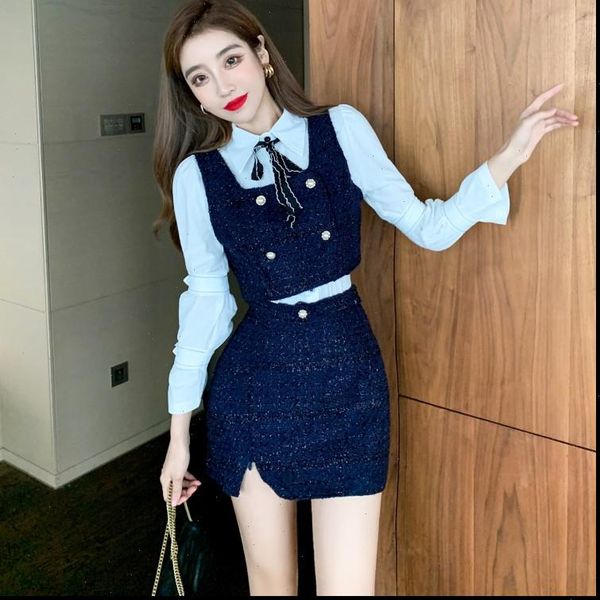 autumn 3 piece set sweet women dress long sleeve shirt tweed golden double breasted vest crop high waist mini, White
autumn 3 piece set sweet women dress long sleeve shirt tweed golden double breasted vest crop high waist mini, White