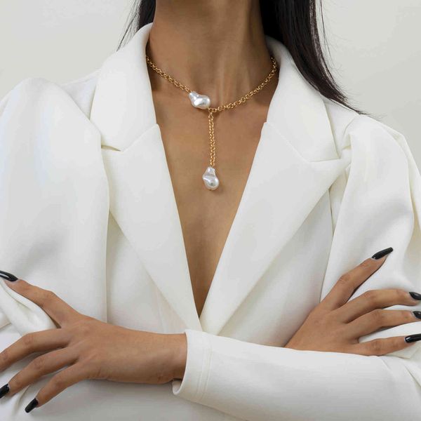 punk imitation pearl baroque choker necklace simple minimalist link chain long pendant necklac for women jewelry, Silver
punk imitation pearl baroque choker necklace simple minimalist link chain long pendant necklac for women jewelry, Silver