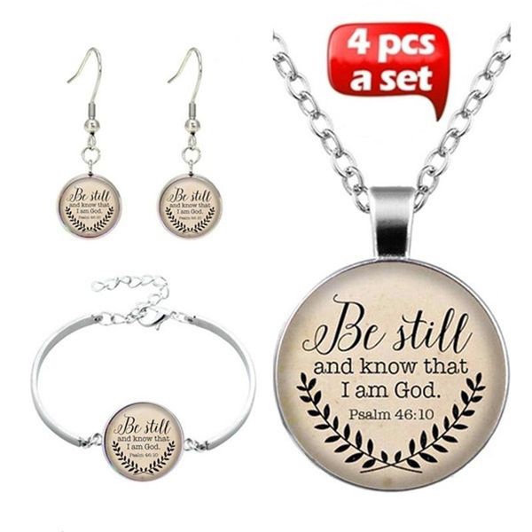 earrings & necklace 4pcs/set fashion handmade glass witchcraft bible psalm pendant choker bracelet for women jewelry, Silver
earrings & necklace 4pcs/set fashion handmade glass witchcraft bible psalm pendant choker bracelet for women jewelry, Silver