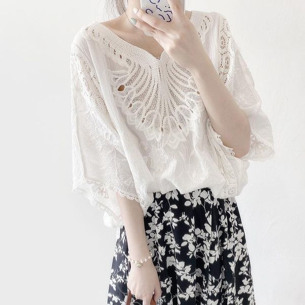 women's knits & tees summer cotton hollow lace embroidery v-neck blouse women loose large size white sun protection cardigan
women's knits & tees summer cotton hollow lace embroidery v-neck blouse women loose large size white sun protection cardigan