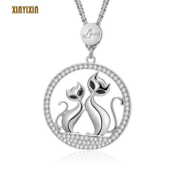 big round couple cat crystal pendant necklace women men classical gold long 2021 fashion jewelry party prom gift necklaces, Silver
big round couple cat crystal pendant necklace women men classical gold long 2021 fashion jewelry party prom gift necklaces, Silver