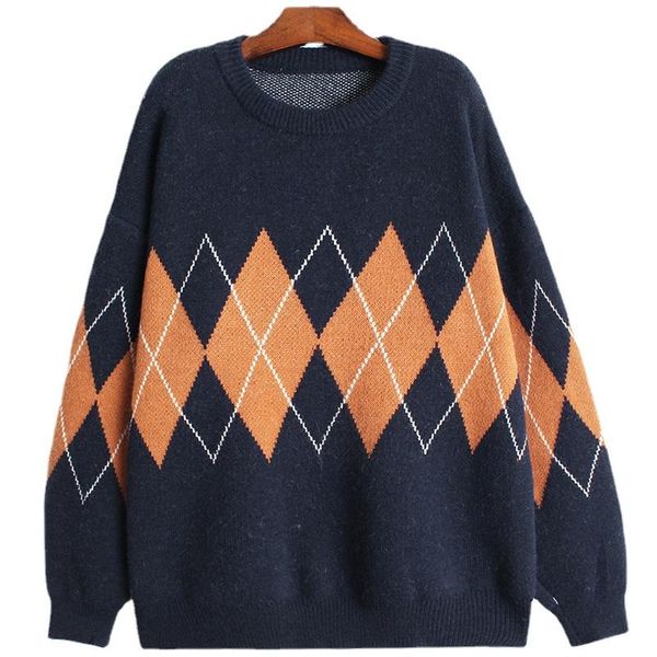 women's sweaters argyle big size knitting sweater pullover women loose fit round neck long sleeve pullovers fashion autumn winter 2021, White;black
women's sweaters argyle big size knitting sweater pullover women loose fit round neck long sleeve pullovers fashion autumn winter 2021, White;black