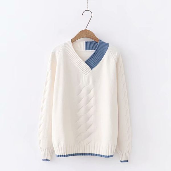women sweater knitted pullovers hit color v neck long sleeve autumn winter m0235 210514, White;black
women sweater knitted pullovers hit color v neck long sleeve autumn winter m0235 210514, White;black