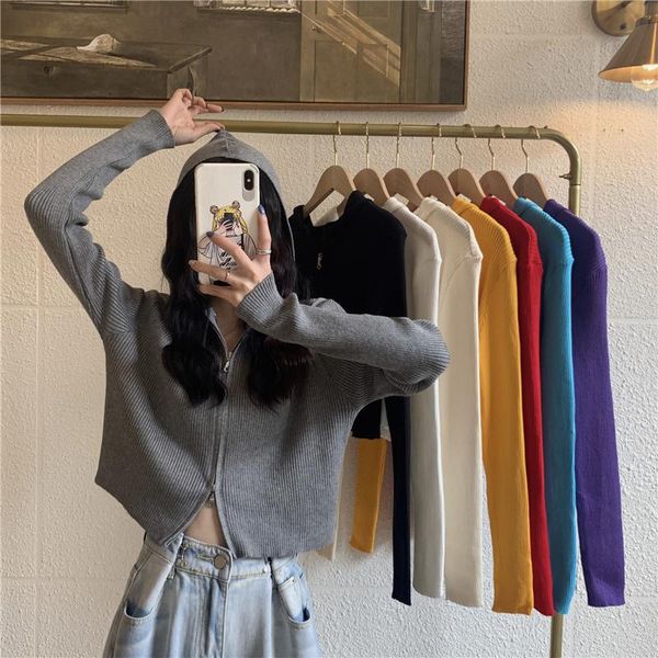 women's knits & tees 2021 hooded knit coat ins early fall thin long sleeves, White
women's knits & tees 2021 hooded knit coat ins early fall thin long sleeves, White