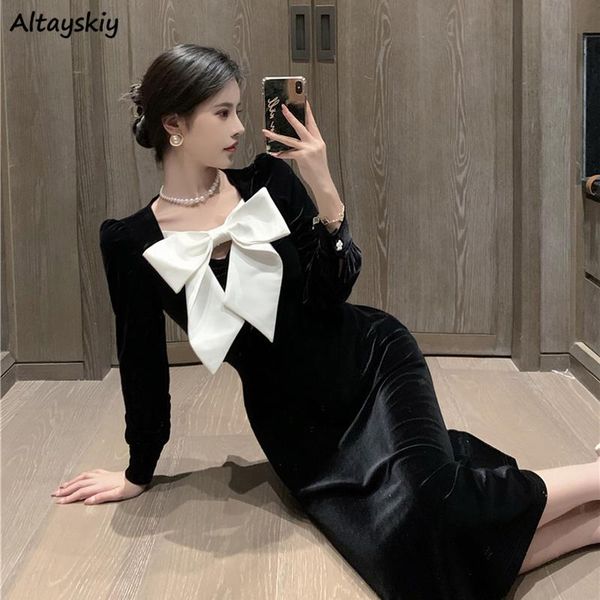 velvet solid dresses women bow lantern sleeve korean style elegant club party vintage vestido feminino slit chic casual, Black;gray
velvet solid dresses women bow lantern sleeve korean style elegant club party vintage vestido feminino slit chic casual, Black;gray