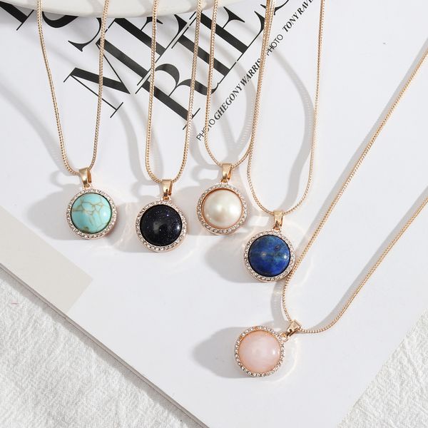 women necklace 17mm round lapis lazuli pearl turquoise rose natural stone quartz pendant gold snake chain necklaces accessories jewelry, Silver
women necklace 17mm round lapis lazuli pearl turquoise rose natural stone quartz pendant gold snake chain necklaces accessories jewelry, Silver