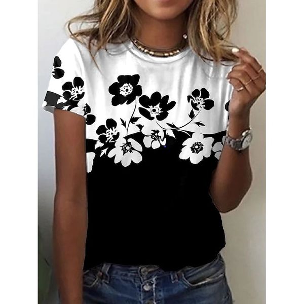 Black Flower Printed Women is Fashion Words 3D Printing Short Slim T-shirt Summer Casual Round Neck Short Top Short Sleeve T-shirt, White
Black Flower Printed Women is Fashion Words 3D Printing Short Slim T-shirt Summer Casual Round Neck Short Top Short Sleeve T-shirt, White