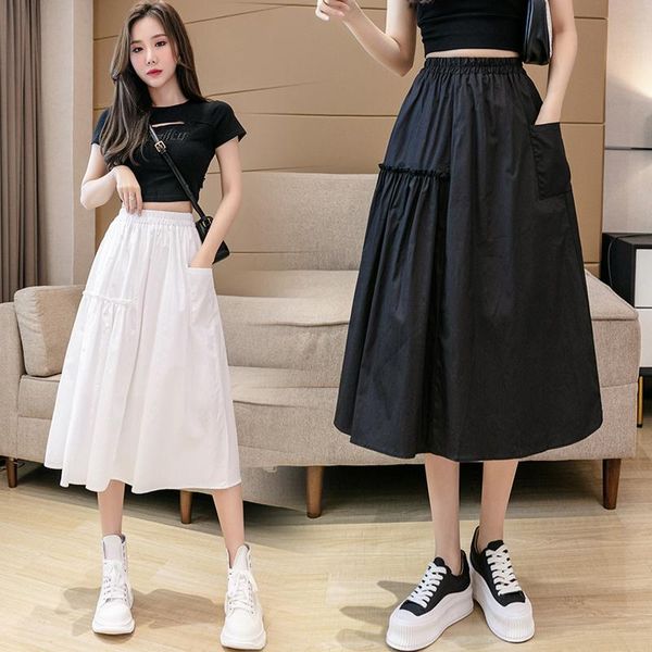 skirts mid length versatile pleated pocket cotton high waist a-line elastic large swing umbrella long, Black
skirts mid length versatile pleated pocket cotton high waist a-line elastic large swing umbrella long, Black