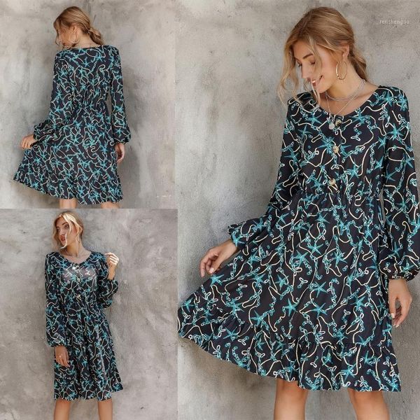 women long sleeves v neck buttons dress fashion printed autumn summer female loose knee length midi pullover casual dresses, Black;gray
women long sleeves v neck buttons dress fashion printed autumn summer female loose knee length midi pullover casual dresses, Black;gray