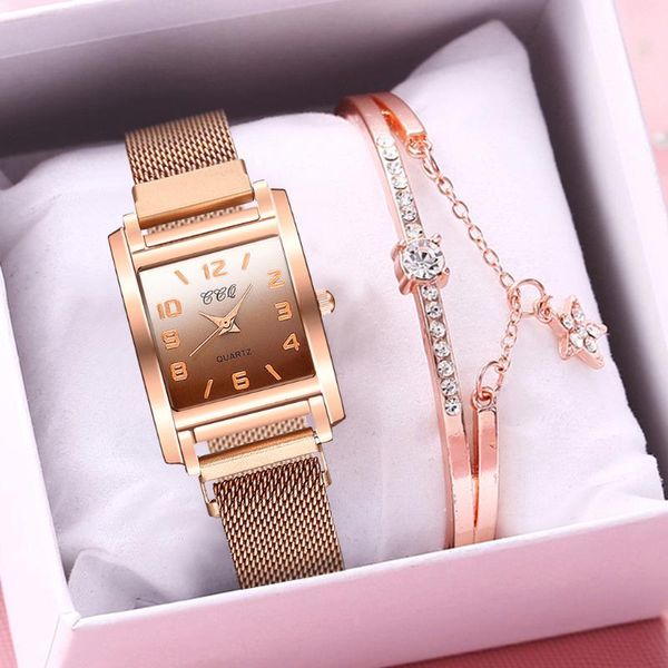 wristwatches women magnetic gradient quartz watches luxury ladies square arabic numbers bracelet set relogio feminino gift clock, Slivery;brown
wristwatches women magnetic gradient quartz watches luxury ladies square arabic numbers bracelet set relogio feminino gift clock, Slivery;brown