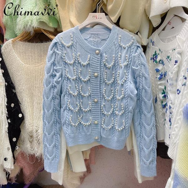 women's knits & tees korean fashion cardigan 2021 autumn heavy beads twist long sleeve sweater sweet slim-fit knitted coat for women, White
women's knits & tees korean fashion cardigan 2021 autumn heavy beads twist long sleeve sweater sweet slim-fit knitted coat for women, White