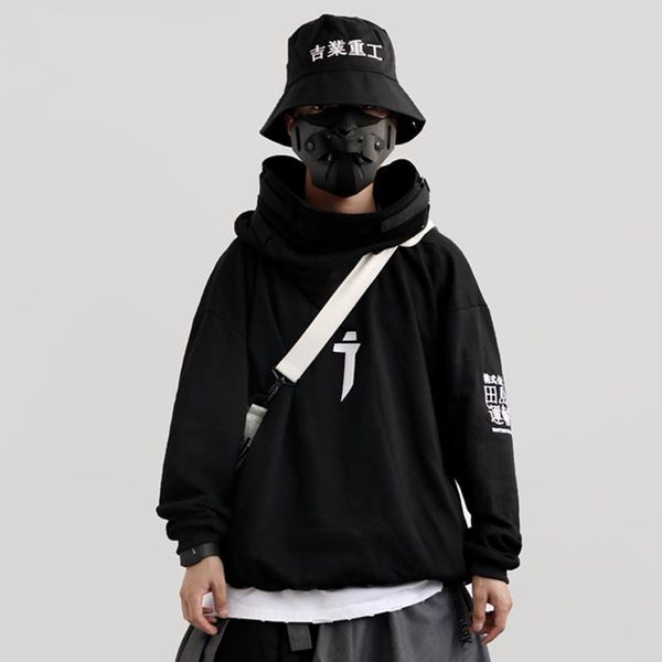 men's hoodies & sweatshirts japanese streetwear techwear hoodie men, Black 
men's hoodies & sweatshirts japanese streetwear techwear hoodie men, Black