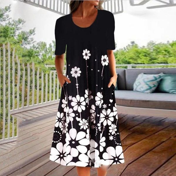 casual dresses floral print womens summer vintage short sleeve dress with pockets o-neck loose knee-length robe femme, Black;gray
casual dresses floral print womens summer vintage short sleeve dress with pockets o-neck loose knee-length robe femme, Black;gray