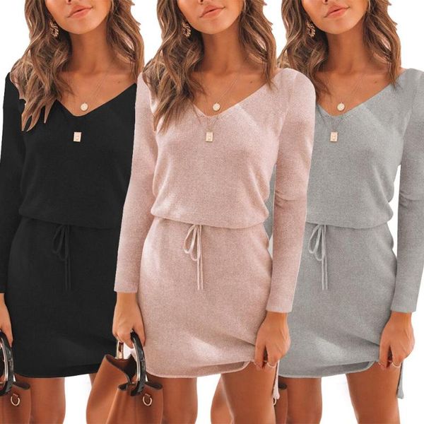 casual dresses chic dress women autumn winter long sleeve v neck drawstring waist irregular hem mini ropa mujer, Black;gray
casual dresses chic dress women autumn winter long sleeve v neck drawstring waist irregular hem mini ropa mujer, Black;gray