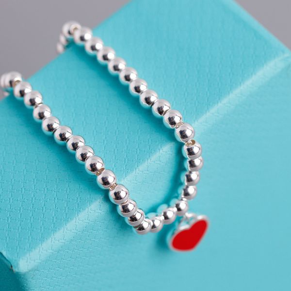 european and american s925 sterling silver round bead bangle beaded enamel peach heart women's party, love bracelet, Black 
european and american s925 sterling silver round bead bangle beaded enamel peach heart women's party, love bracelet, Black