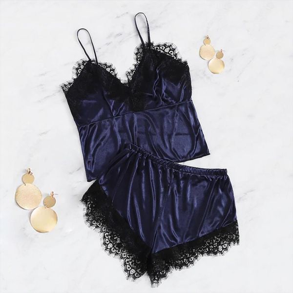 two piece summer pajamas set women sleepwear lace satin nightwear lingerie pyjamas homewear sleeveless shorts w, Black;red
two piece summer pajamas set women sleepwear lace satin nightwear lingerie pyjamas homewear sleeveless shorts w, Black;red