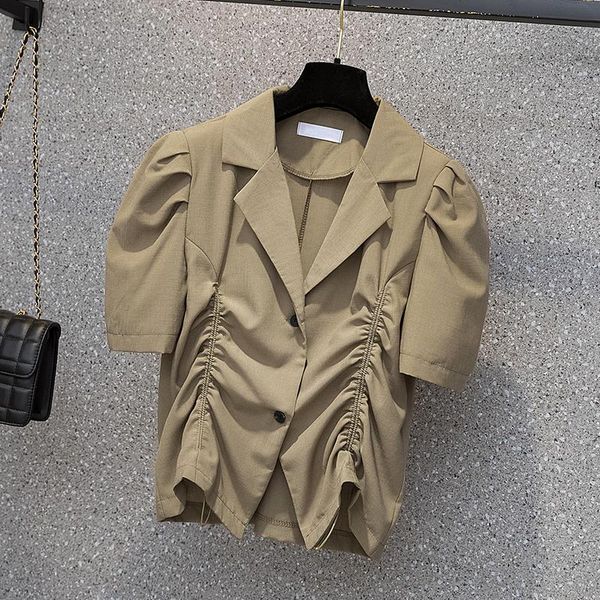 women's suits & blazers korean style short sleeve shirt women drawstring blazer femme chaqueta mujer pleated puff suit, White;black
women's suits & blazers korean style short sleeve shirt women drawstring blazer femme chaqueta mujer pleated puff suit, White;black