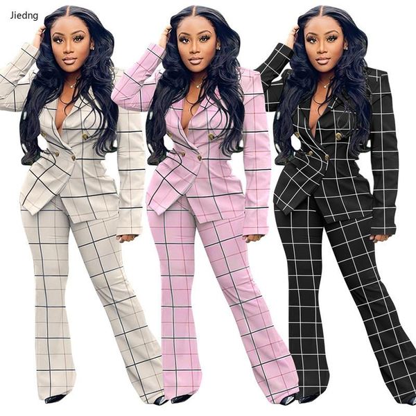 women's two piece pants 2021 trending blazer fall single button plaid printing business women suit wide leg office formal wear 2-piece, White
women's two piece pants 2021 trending blazer fall single button plaid printing business women suit wide leg office formal wear 2-piece, White