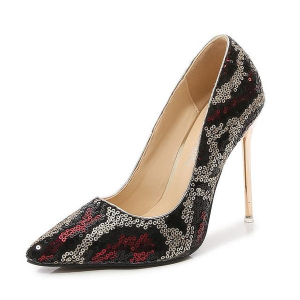 dress shoes bridesmaid bride sequins pointy toe shallow large heels women's stilettos, Black
dress shoes bridesmaid bride sequins pointy toe shallow large heels women's stilettos, Black