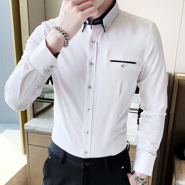 sleeve long shirt men's 2021 spring and autumn young solid color slim fit business professional cardigan, White;black
sleeve long shirt men's 2021 spring and autumn young solid color slim fit business professional cardigan, White;black