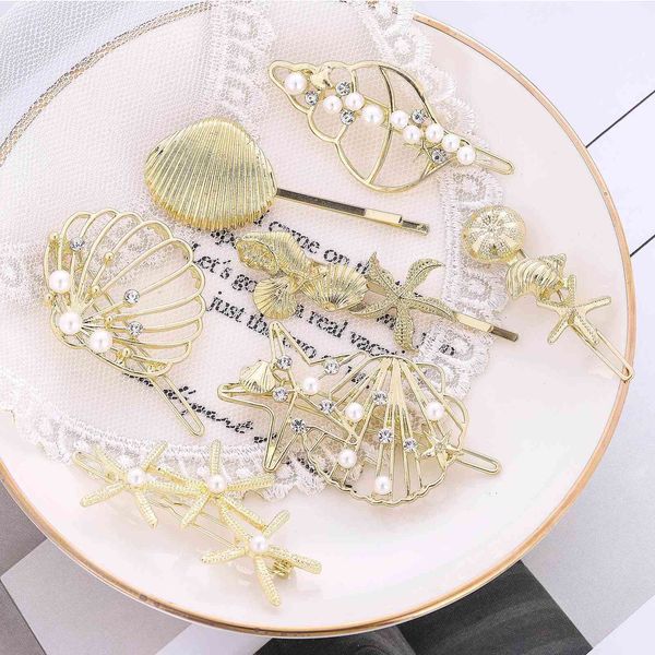 fashion ins net red ocean wind pearl hairpin shell banger clip starfish water drill edge clip, Golden;silver
fashion ins net red ocean wind pearl hairpin shell banger clip starfish water drill edge clip, Golden;silver