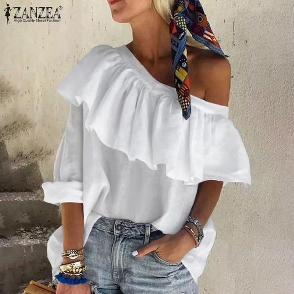 blouses fashion off shoulder women's summer ruffle blouses 2021 casual irregular shirts female solid tunic plus size chemise, White
blouses fashion off shoulder women's summer ruffle blouses 2021 casual irregular shirts female solid tunic plus size chemise, White