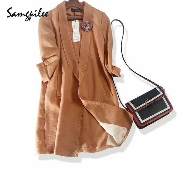 women's suits & blazers 2021 autumn samgpilee fashion three quarter sleeve long solid notched collar appliques casual women plus size, White;black
women's suits & blazers 2021 autumn samgpilee fashion three quarter sleeve long solid notched collar appliques casual women plus size, White;black