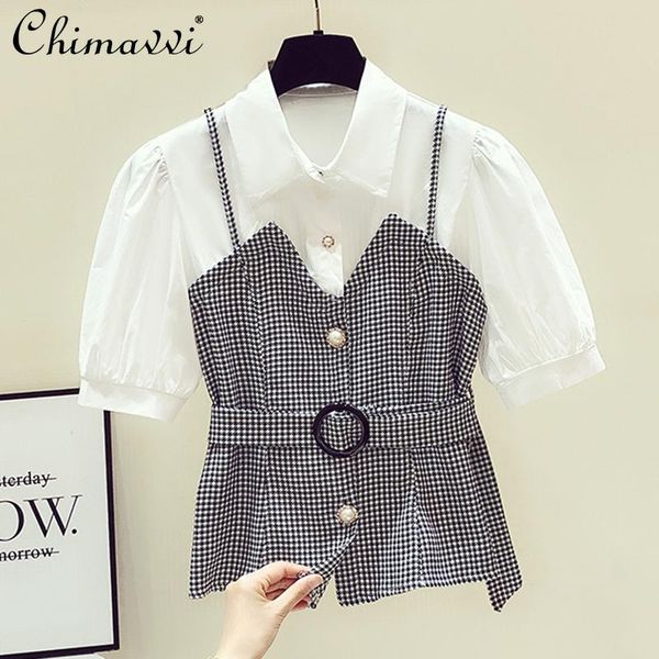 women's blouses & shirts sweet casual button up plaid shirt short puff sleeve loose female camisa branca feminina, White
women's blouses & shirts sweet casual button up plaid shirt short puff sleeve loose female camisa branca feminina, White