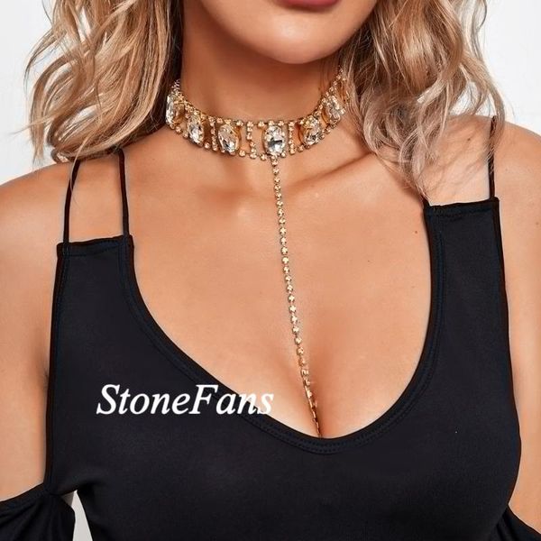 stonefans women vintage charm choker necklace gold jewellery trendy oval large crystal rhinestone drop bra chain chokers, Golden;silver 
stonefans women vintage charm choker necklace gold jewellery trendy oval large crystal rhinestone drop bra chain chokers, Golden;silver