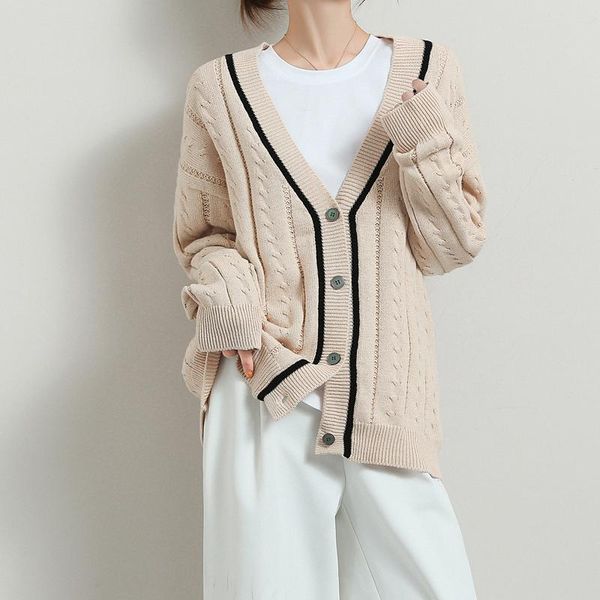 women's knits & tees 2021 spring and autumn 100% cotton knit cardigan jacket ladies v-neck loose large size colorblock long sleeve top, White
women's knits & tees 2021 spring and autumn 100% cotton knit cardigan jacket ladies v-neck loose large size colorblock long sleeve top, White