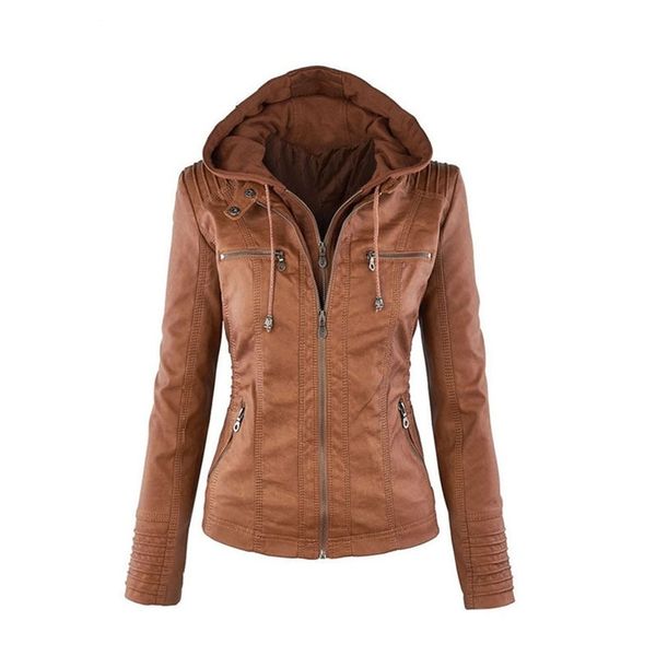 hooded casual faux leather jackets women biker jacket black pu motor coat white 210513
hooded casual faux leather jackets women biker jacket black pu motor coat white 210513