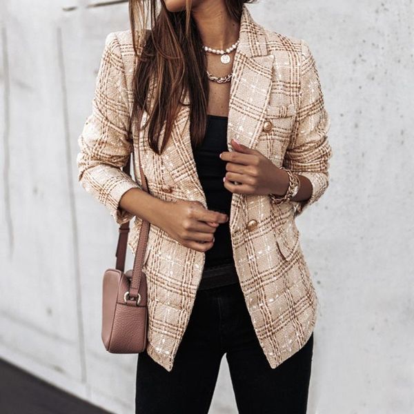 women's suits & blazers 2021 women spring-autumn vintage tweed suit elegant plaid blazer coat causal long sleeve double breasted short, White;black
women's suits & blazers 2021 women spring-autumn vintage tweed suit elegant plaid blazer coat causal long sleeve double breasted short, White;black