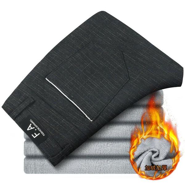brand men's winter fleece fluff thicken warm casual pants men business straight elastic thick plaid cotton gray trousers male, Black 
brand men's winter fleece fluff thicken warm casual pants men business straight elastic thick plaid cotton gray trousers male, Black