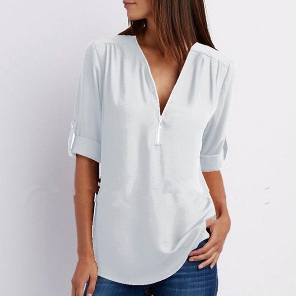 women's t-shirt long-sleeved chiffon shirt office casual wild v-neck zipper plus size -5xl retractable sleeves elegance loose, White
women's t-shirt long-sleeved chiffon shirt office casual wild v-neck zipper plus size -5xl retractable sleeves elegance loose, White