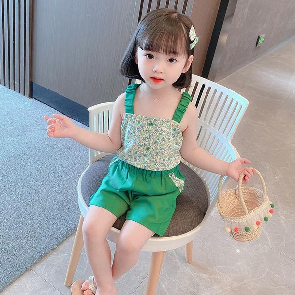 clothing sets girls forest green floral suit summer children's fashion western-style suspenders jacket solid-color casual shorts tide, White
clothing sets girls forest green floral suit summer children's fashion western-style suspenders jacket solid-color casual shorts tide, White