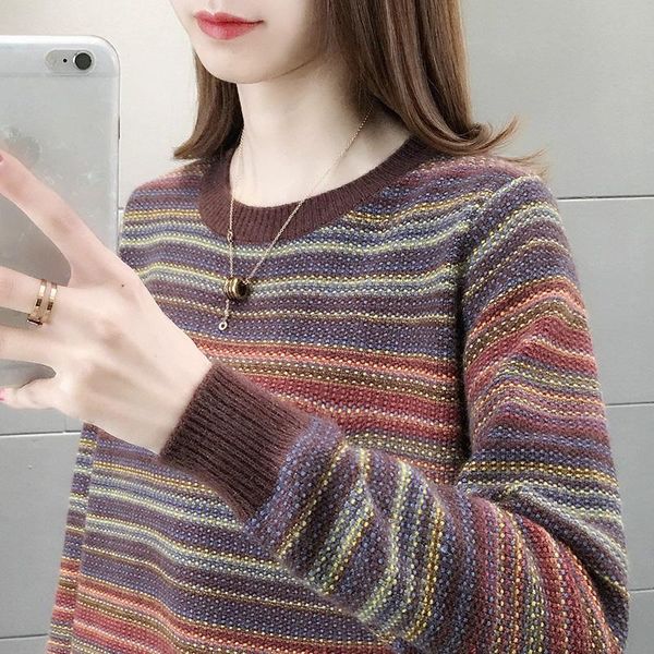 women's sweaters vintage striped knitted women sweater and pullovers long-sleeved casual all match female pulls, White;black
women's sweaters vintage striped knitted women sweater and pullovers long-sleeved casual all match female pulls, White;black
