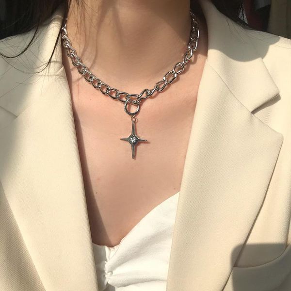 chokers punk cuban chain hip hop choker necklace for women men crystal cross star pendant neck clavicle goth gothic collar collier, Golden;silver 
chokers punk cuban chain hip hop choker necklace for women men crystal cross star pendant neck clavicle goth gothic collar collier, Golden;silver