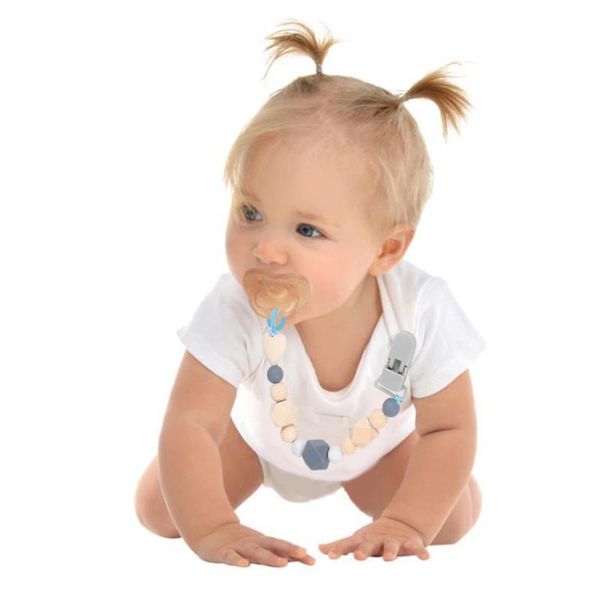 pacifiers# 2pcs pacifier clips grey pink teething beads chain for kid child