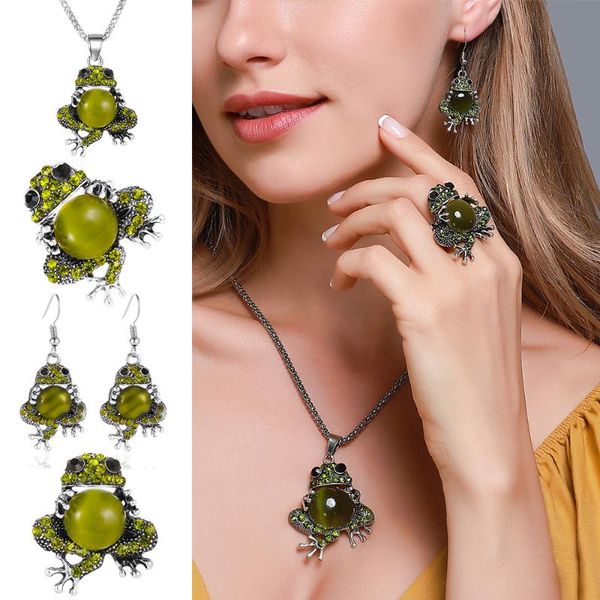 earrings & necklace opal frog jewelry retro pendant ring hook brooch antique silver plated set female gift
earrings & necklace opal frog jewelry retro pendant ring hook brooch antique silver plated set female gift